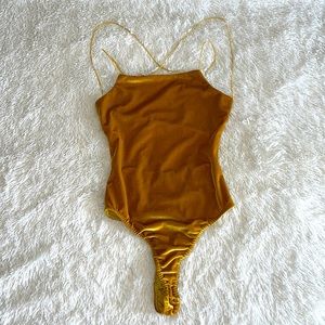 Gold Velvet Nasty Gal Backless Bodysuit